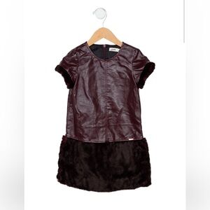 Size 5, Junior Gaultier Girl’s Faux Fur-Trimmed Burgundy Dress